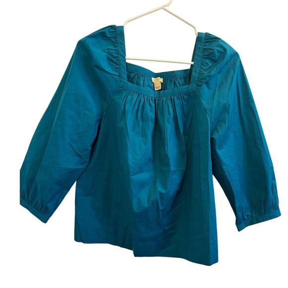 Pre-Loved  J.Crew Teal Square Neck Blouse (Size M) - Picture 1 of 5